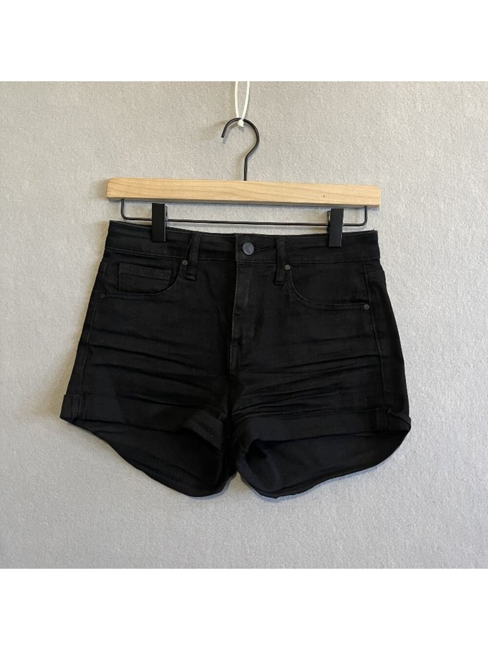 RSQ Sunset High Rise Black Denim Shorts Size 1 With Rolled Hem And Pockets